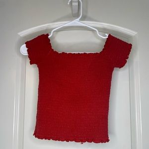 Red off shoulder shirt